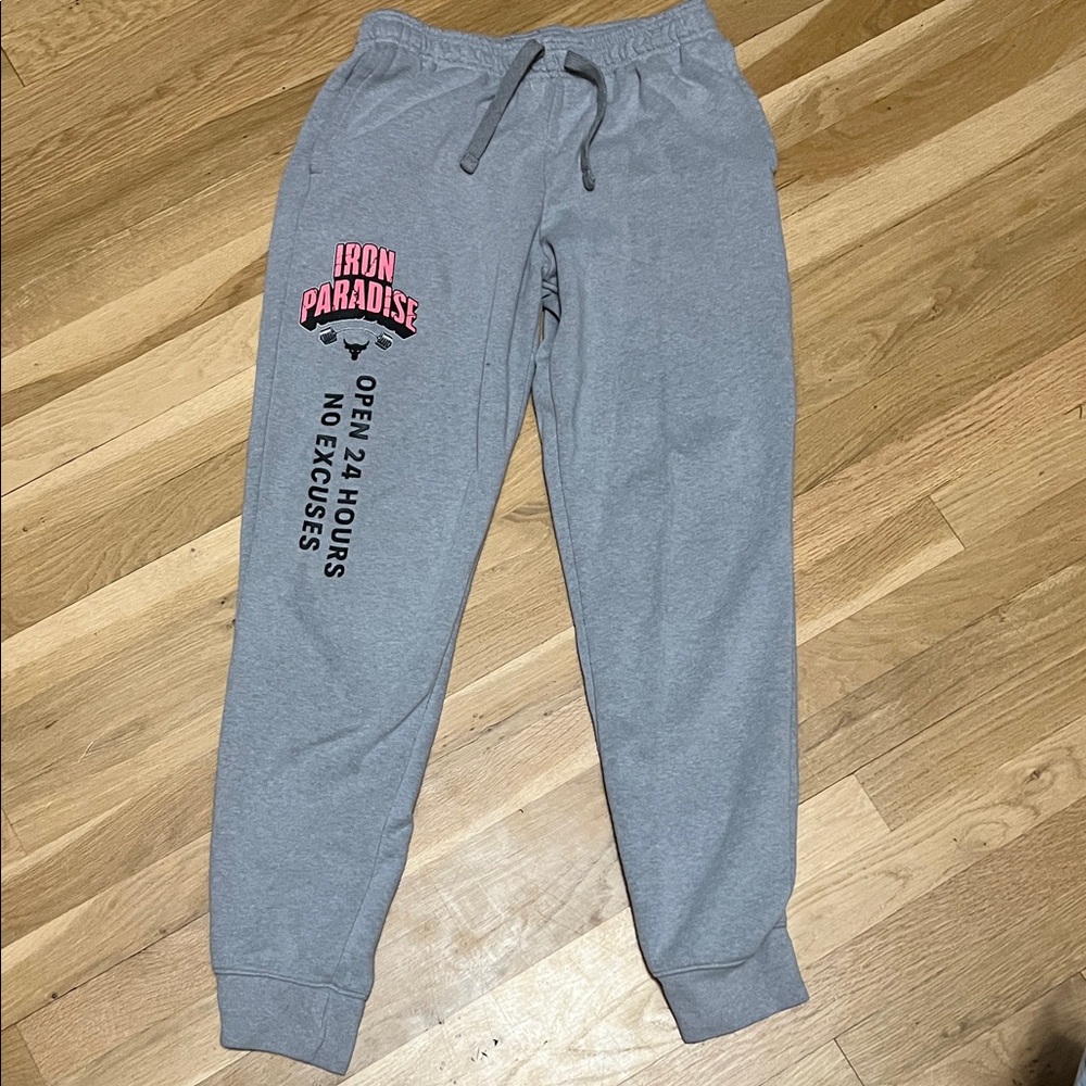 Under Armour Gray Joggers with Pink and Black Text